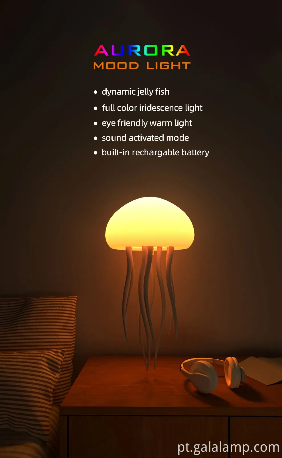 Lâmpada de mesa de água-viva moderna com luz noturna de mudança de cor ajustável